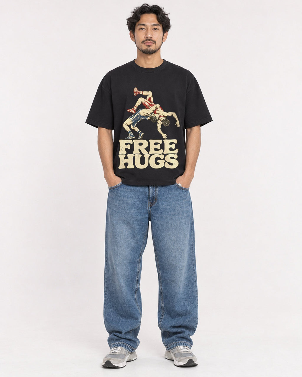 Mockup Boxy Heavyweight Tee Black male full-body 02