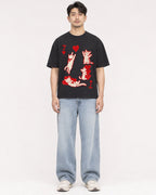 Mockup Boxy Heavyweight Tee Black male full-body 13