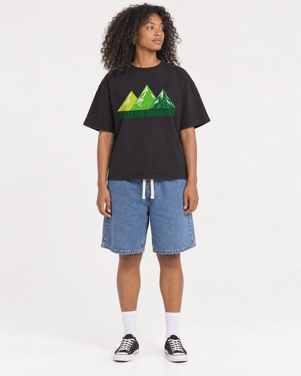 Mockup Boxy Heavyweight Tee Black female full-body 05