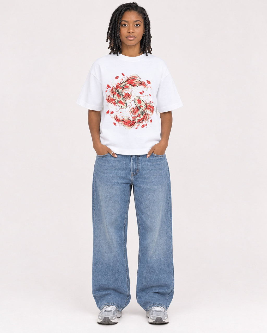 Mockup Boxy Heavyweight Tee White female full-body 15