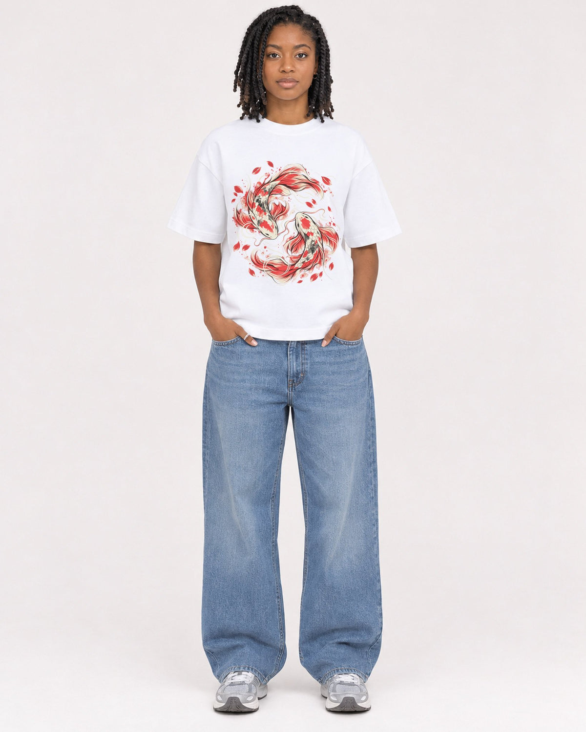 Mockup Boxy Heavyweight Tee White female full-body 15