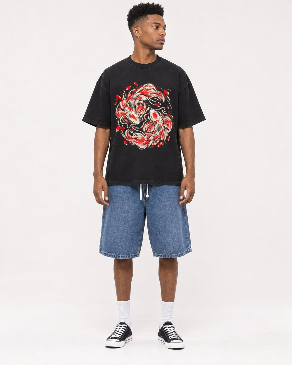 Mockup Boxy Heavyweight Tee Black male full-body 15