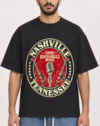Mockup Boxy Heavyweight Tee Black male close-up 07