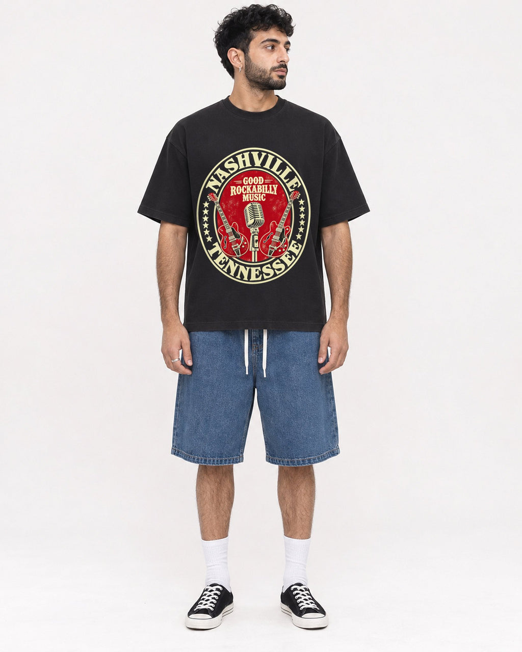 Mockup Boxy Heavyweight Tee Black male full-body 07