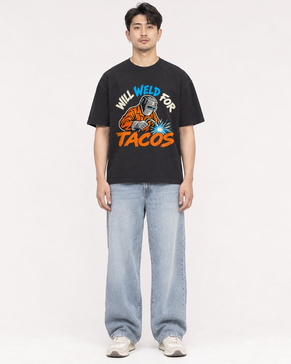 Mockup Boxy Heavyweight Tee Black male full-body 13