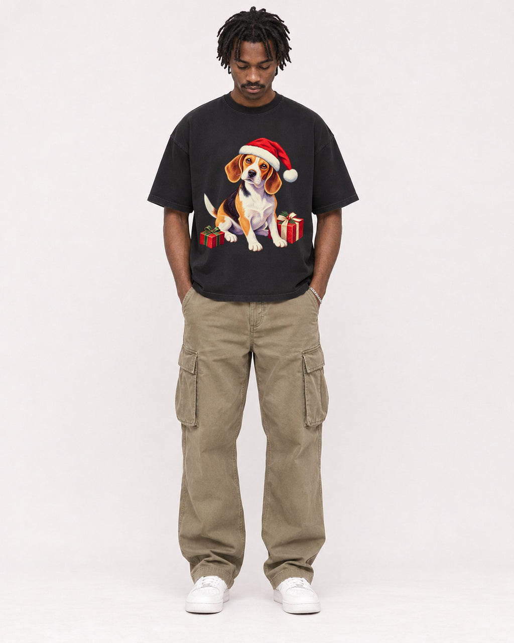 Mockup Boxy Heavyweight Tee Black male full-body 04