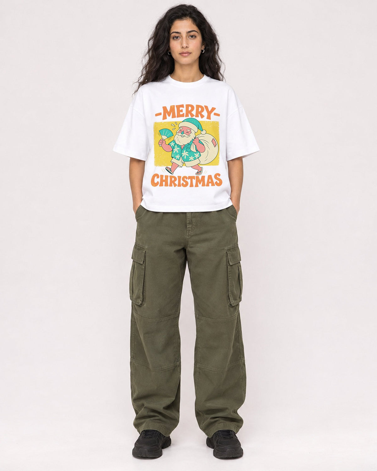 Mockup Boxy Heavyweight Tee White female full-body 07