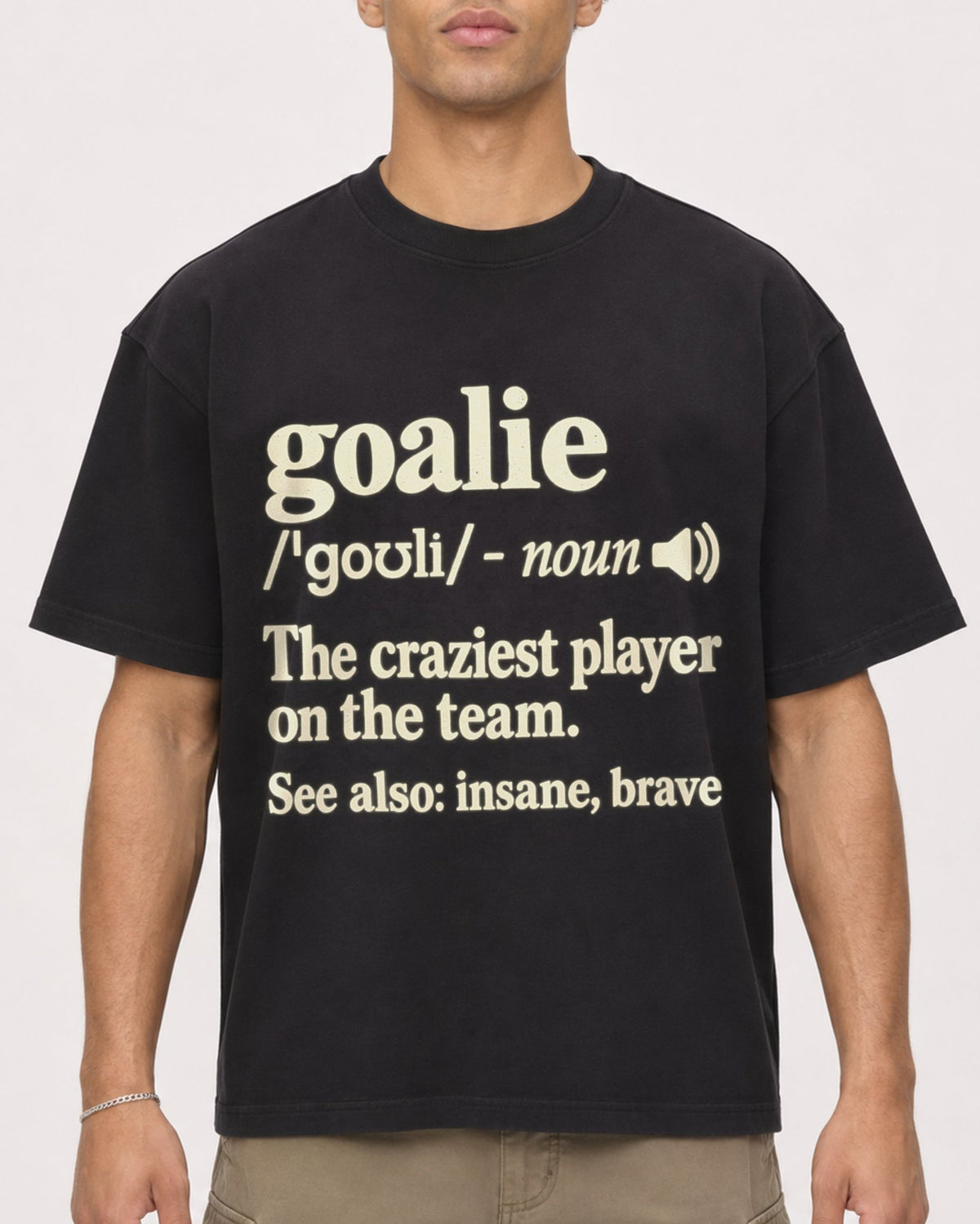 Mockup Boxy Heavyweight Tee Black male close-up 20