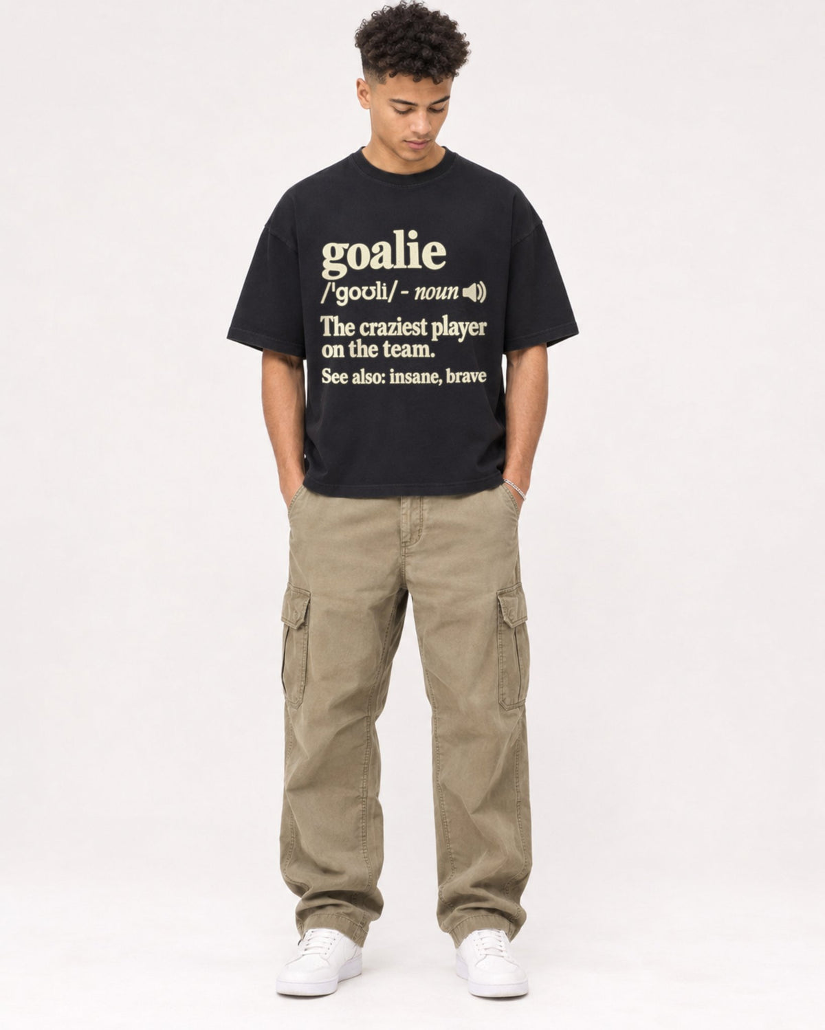 Mockup Boxy Heavyweight Tee Black male full-body 20