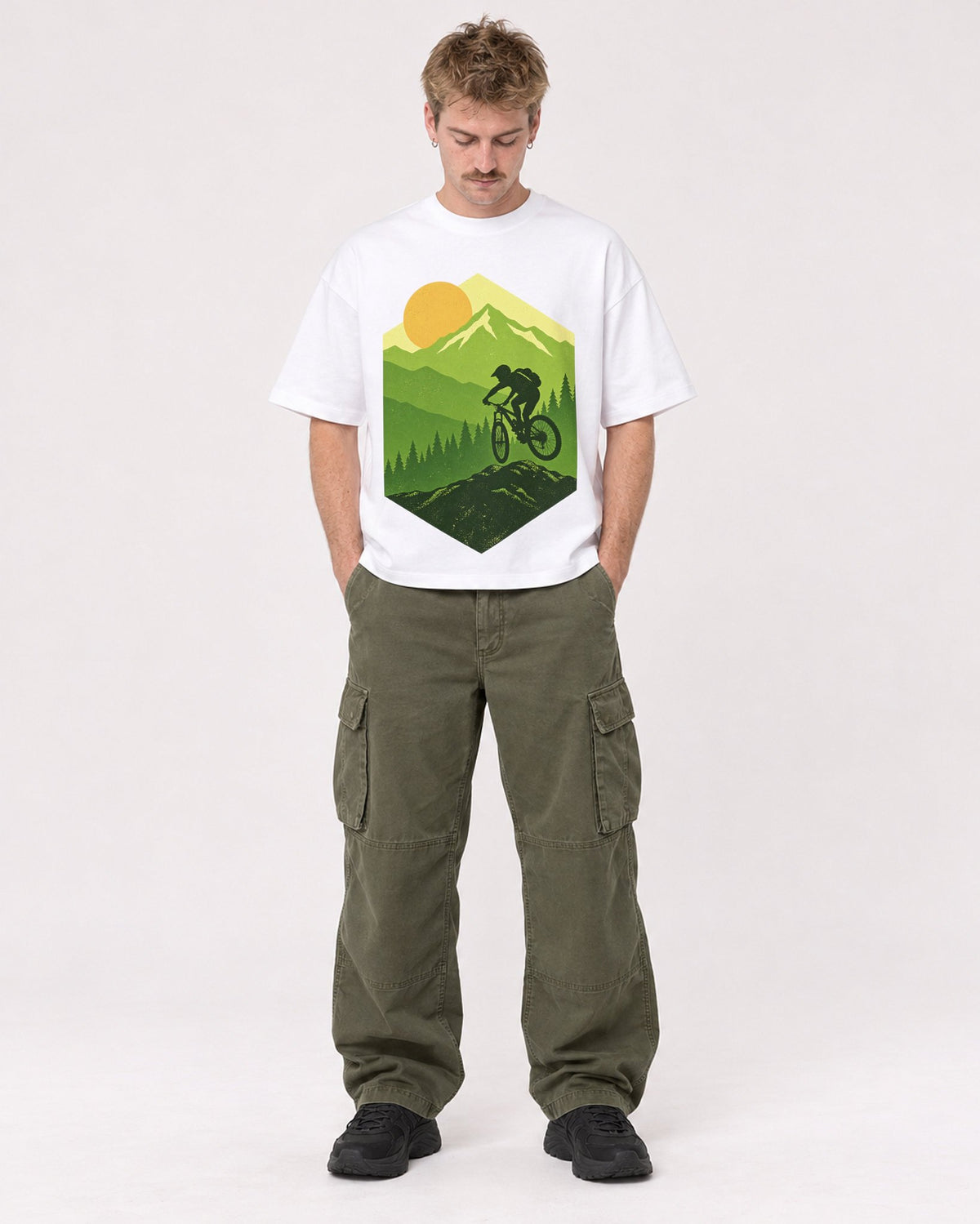 Mockup Boxy Heavyweight Tee White male full-body 19
