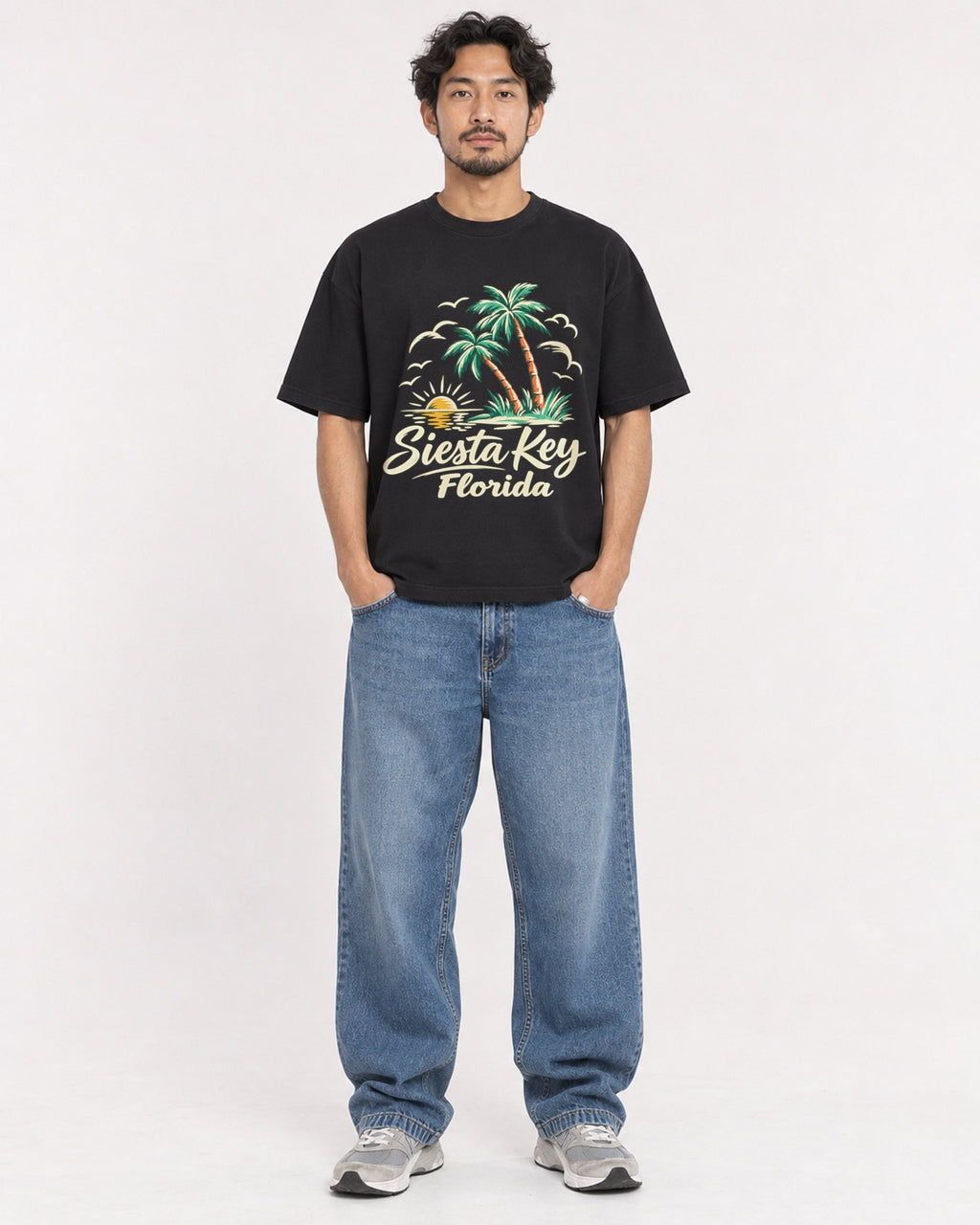 Mockup Boxy Heavyweight Tee Black male full-body 02