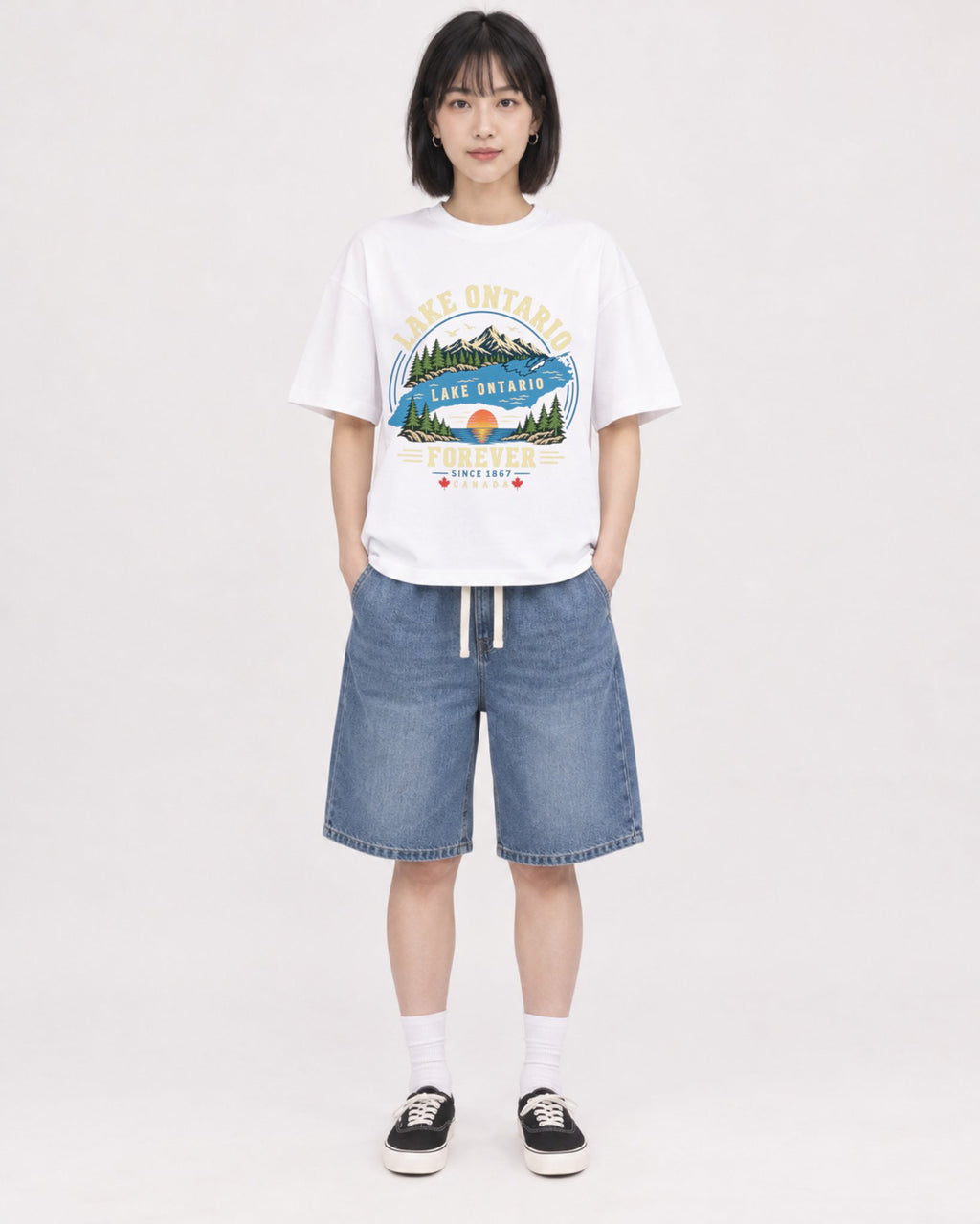 Mockup Boxy Heavyweight Tee White female full-body 11