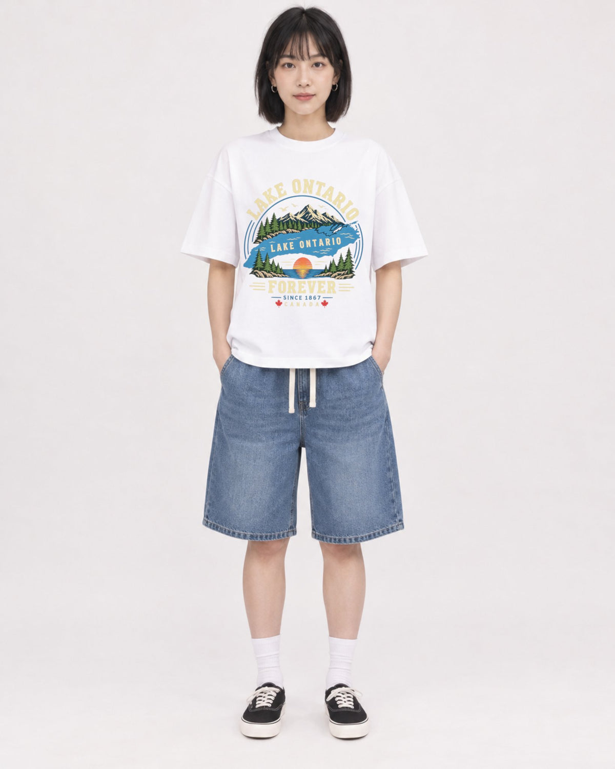 Mockup Boxy Heavyweight Tee White female full-body 11