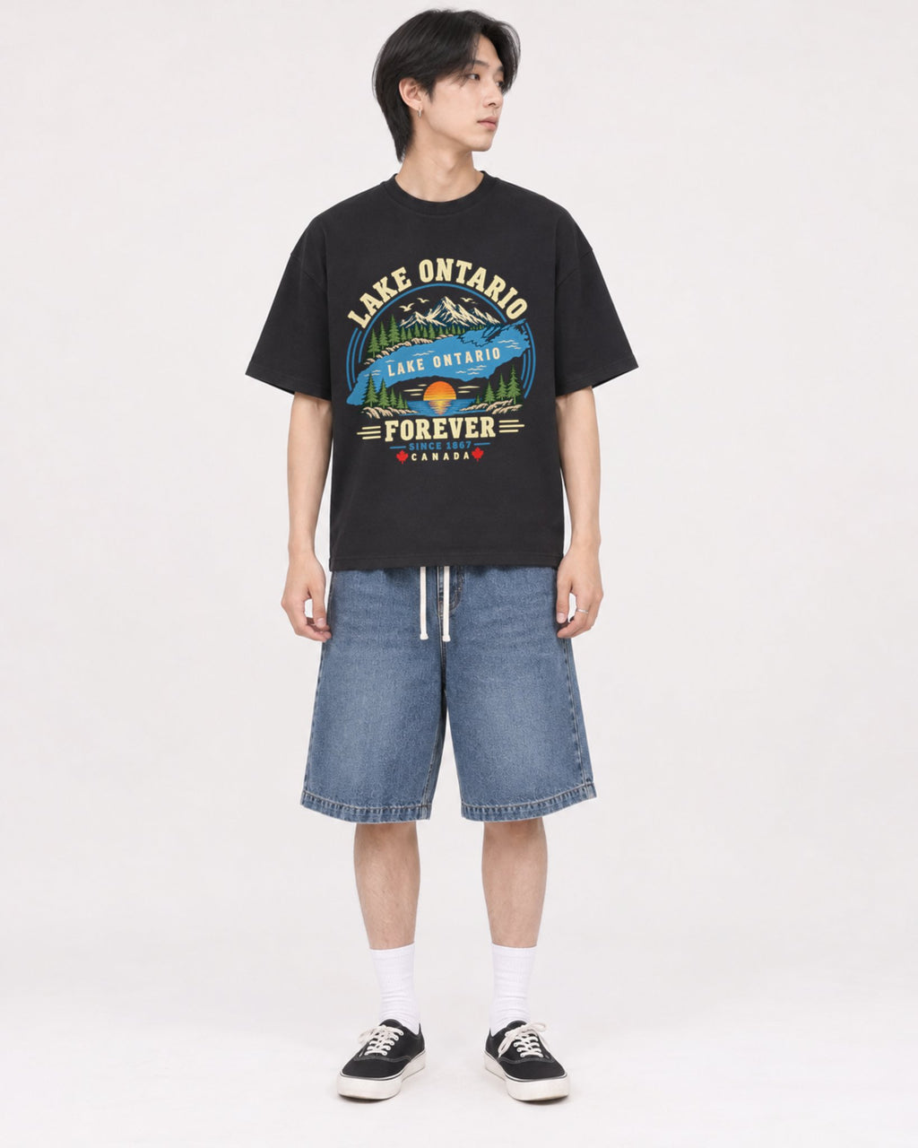 Mockup Boxy Heavyweight Tee Black male full-body 11
