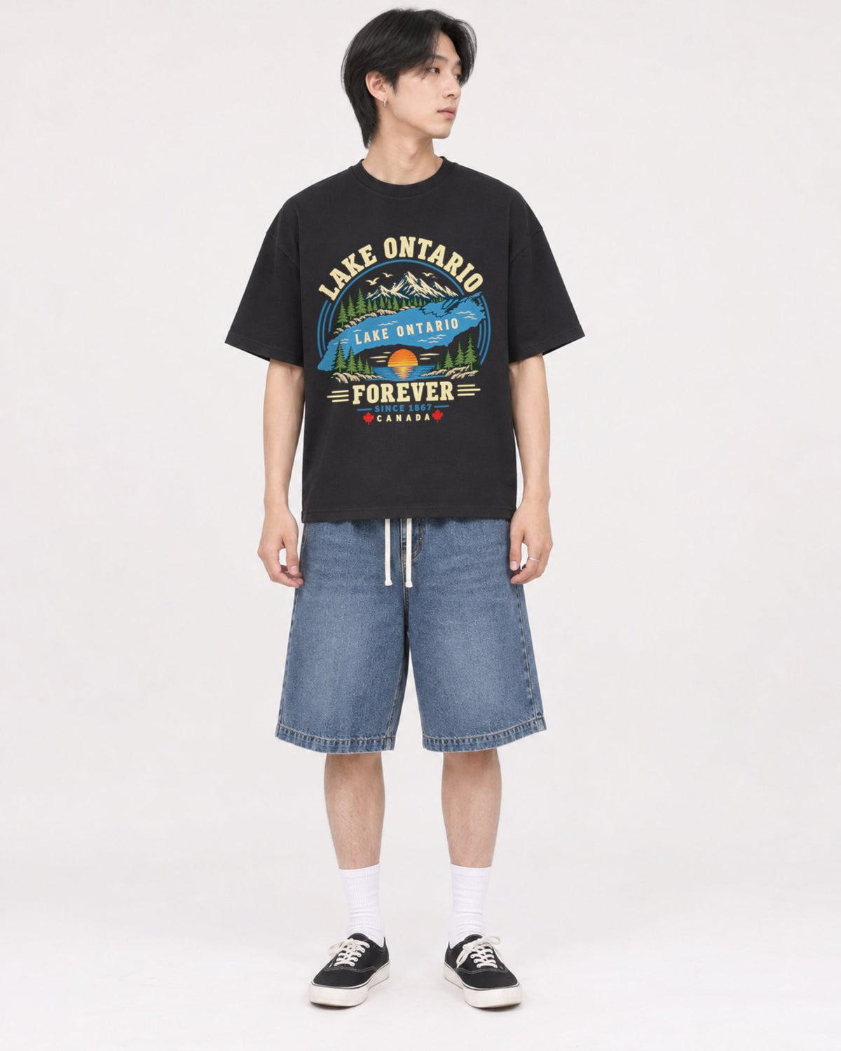 Mockup Boxy Heavyweight Tee Black male full-body 11