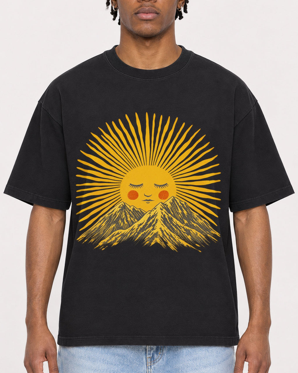 Mockup Boxy Heavyweight Tee Black male close-up 05