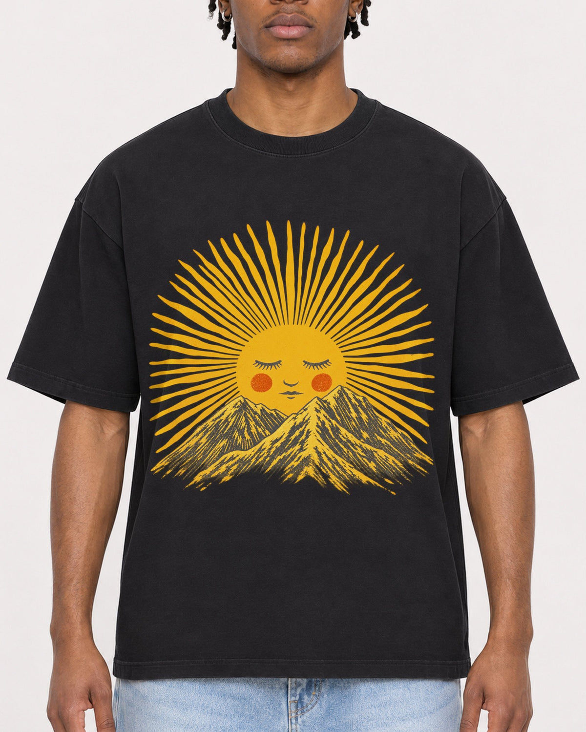 Mockup Boxy Heavyweight Tee Black male close-up 05