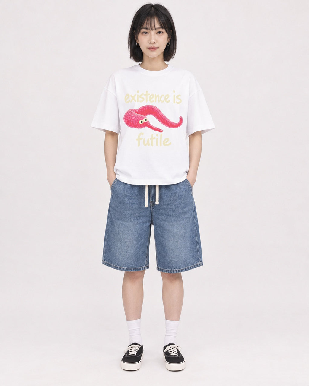 Mockup Boxy Heavyweight Tee White female full-body 11