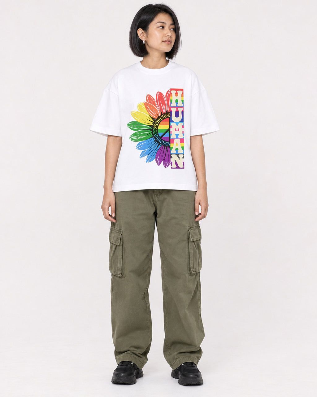 Mockup Boxy Heavyweight Tee White female full-body 32