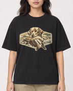 Mockup Boxy Heavyweight Tee Black female close-up 02