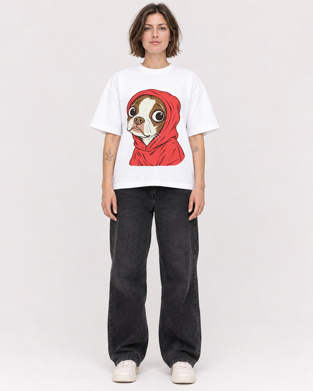Mockup Boxy Heavyweight Tee White female full-body 18