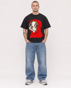 Mockup Boxy Heavyweight Tee Black male full-body 18