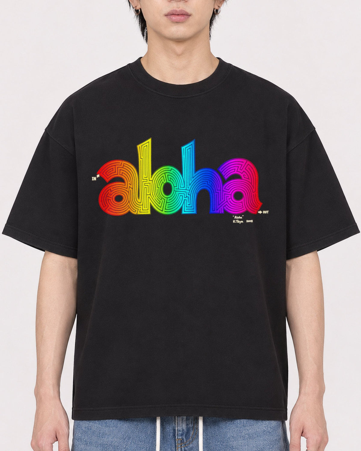 Mockup Boxy Heavyweight Tee Black male close-up 11