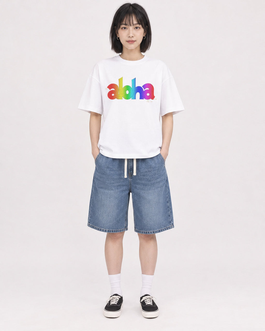Mockup Boxy Heavyweight Tee White female full-body 11