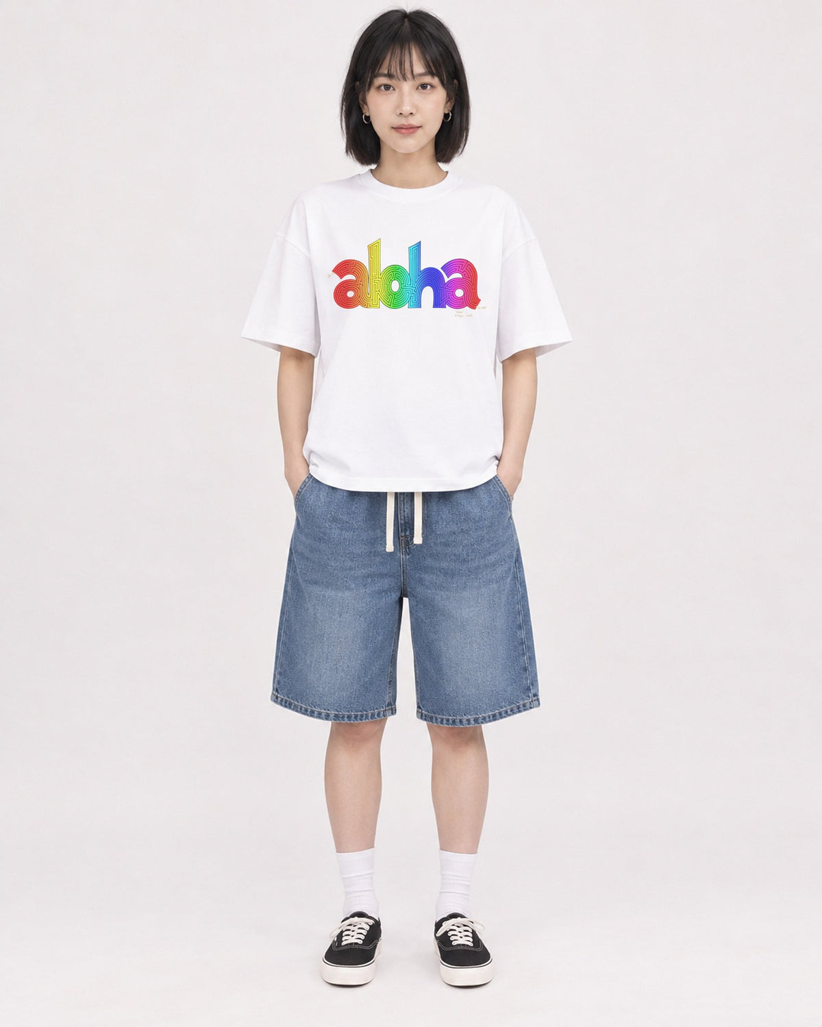 Mockup Boxy Heavyweight Tee White female full-body 11