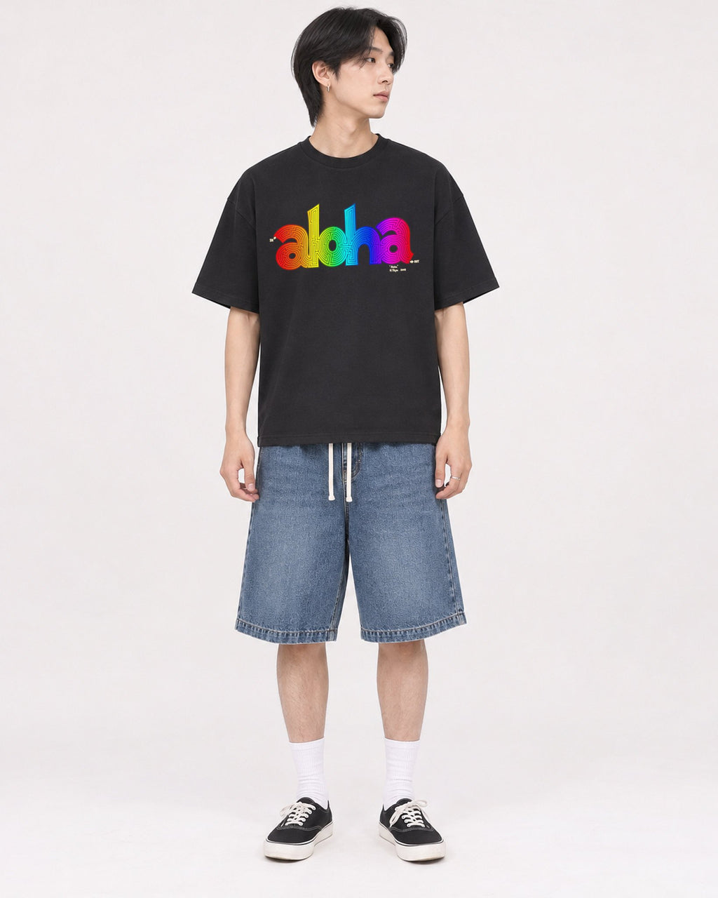 Mockup Boxy Heavyweight Tee Black male full-body 11