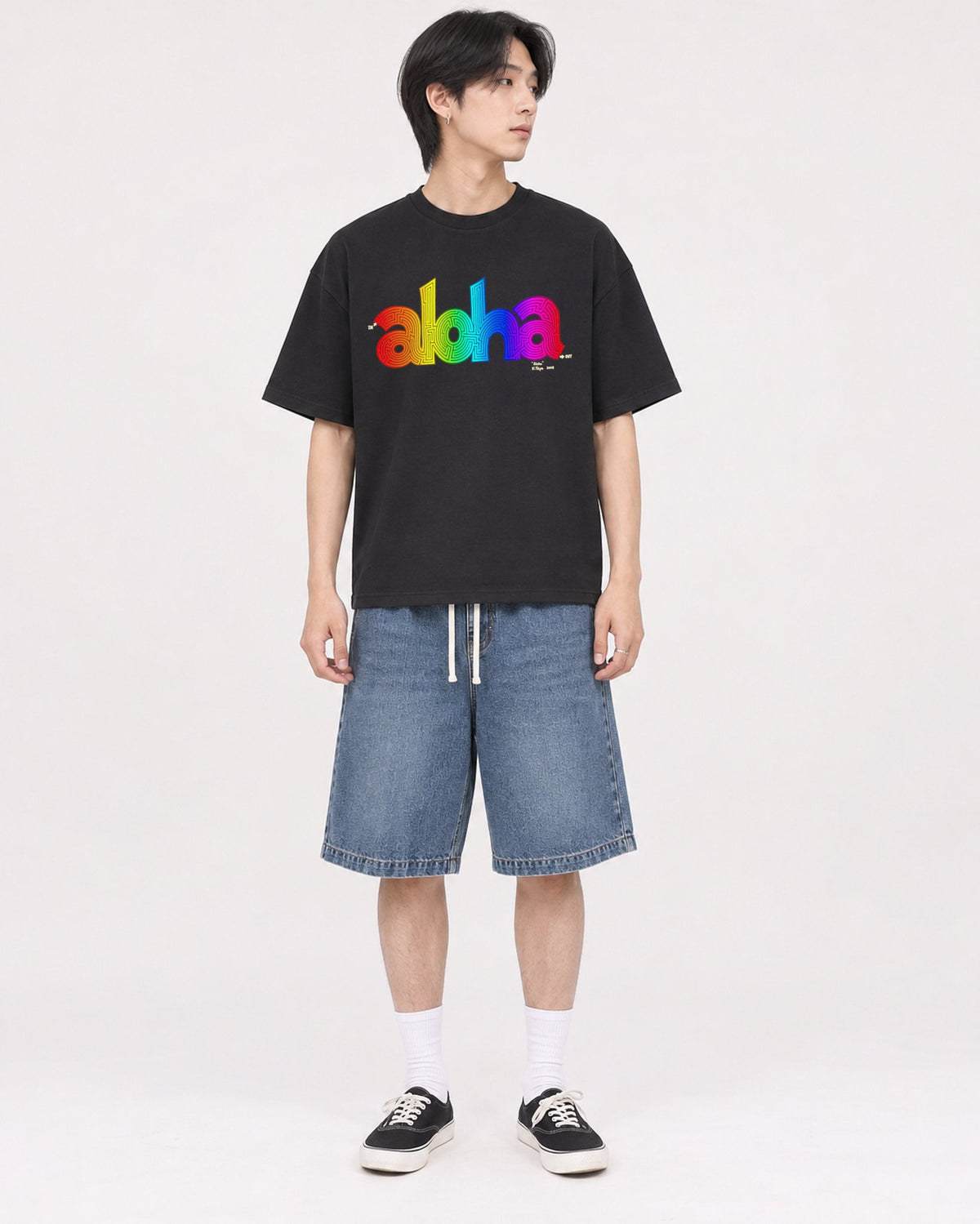 Mockup Boxy Heavyweight Tee Black male full-body 11