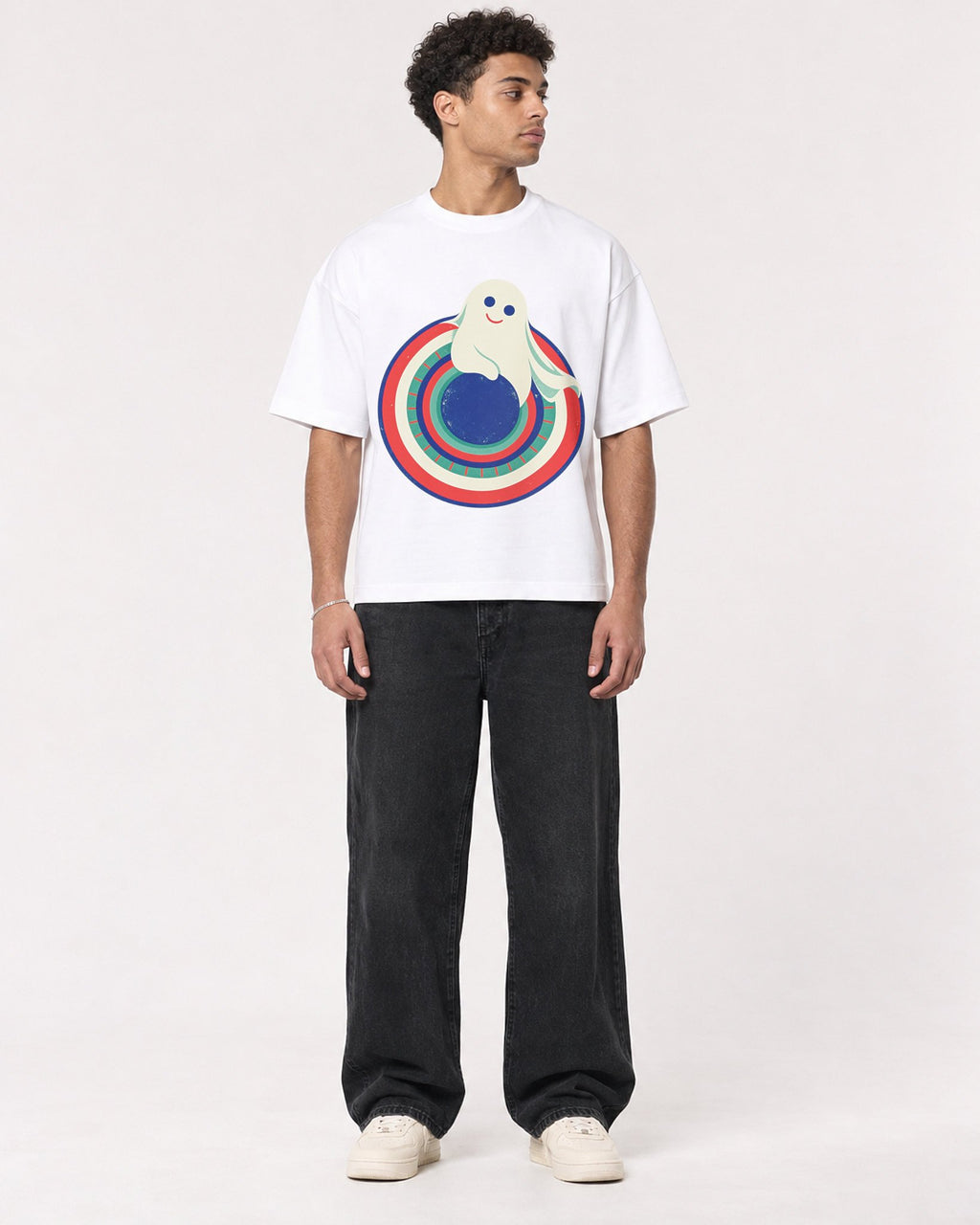 Mockup Boxy Heavyweight Tee White male full-body 10