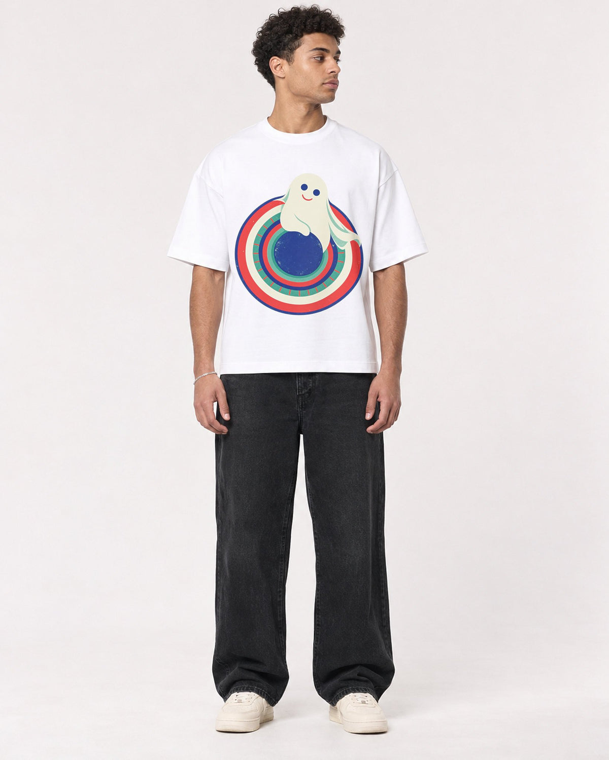 Mockup Boxy Heavyweight Tee White male full-body 10