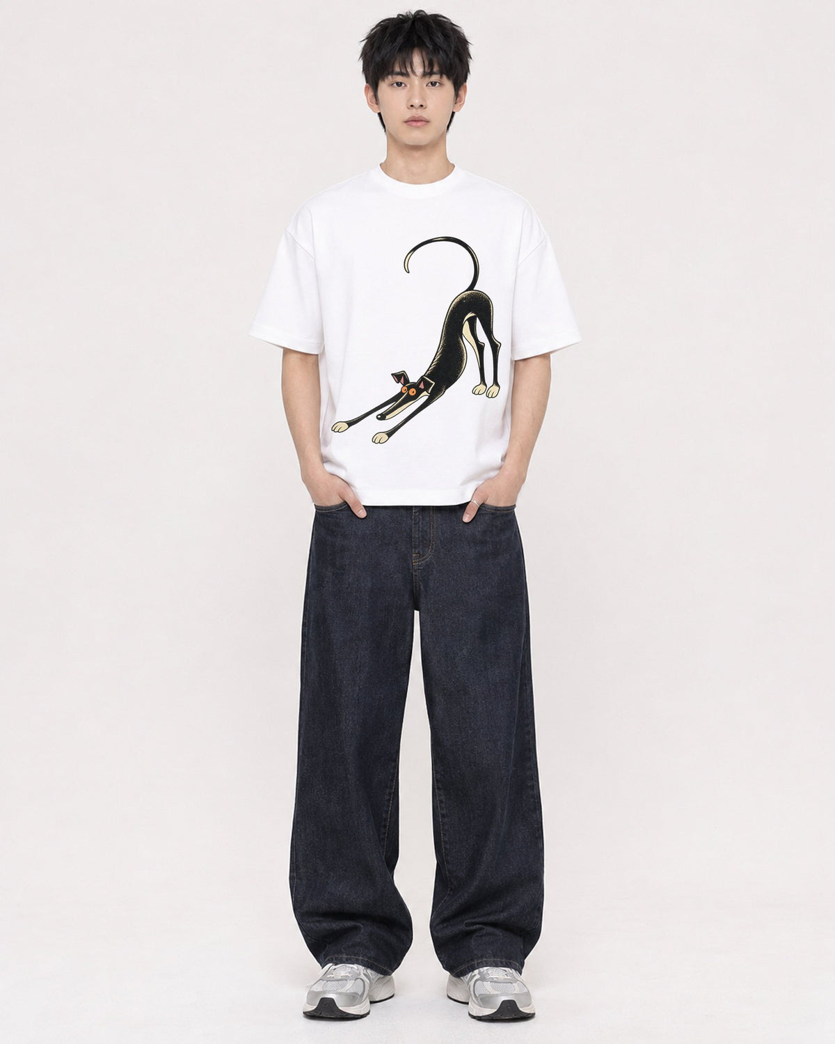 Mockup Boxy Heavyweight Tee White male full-body 01