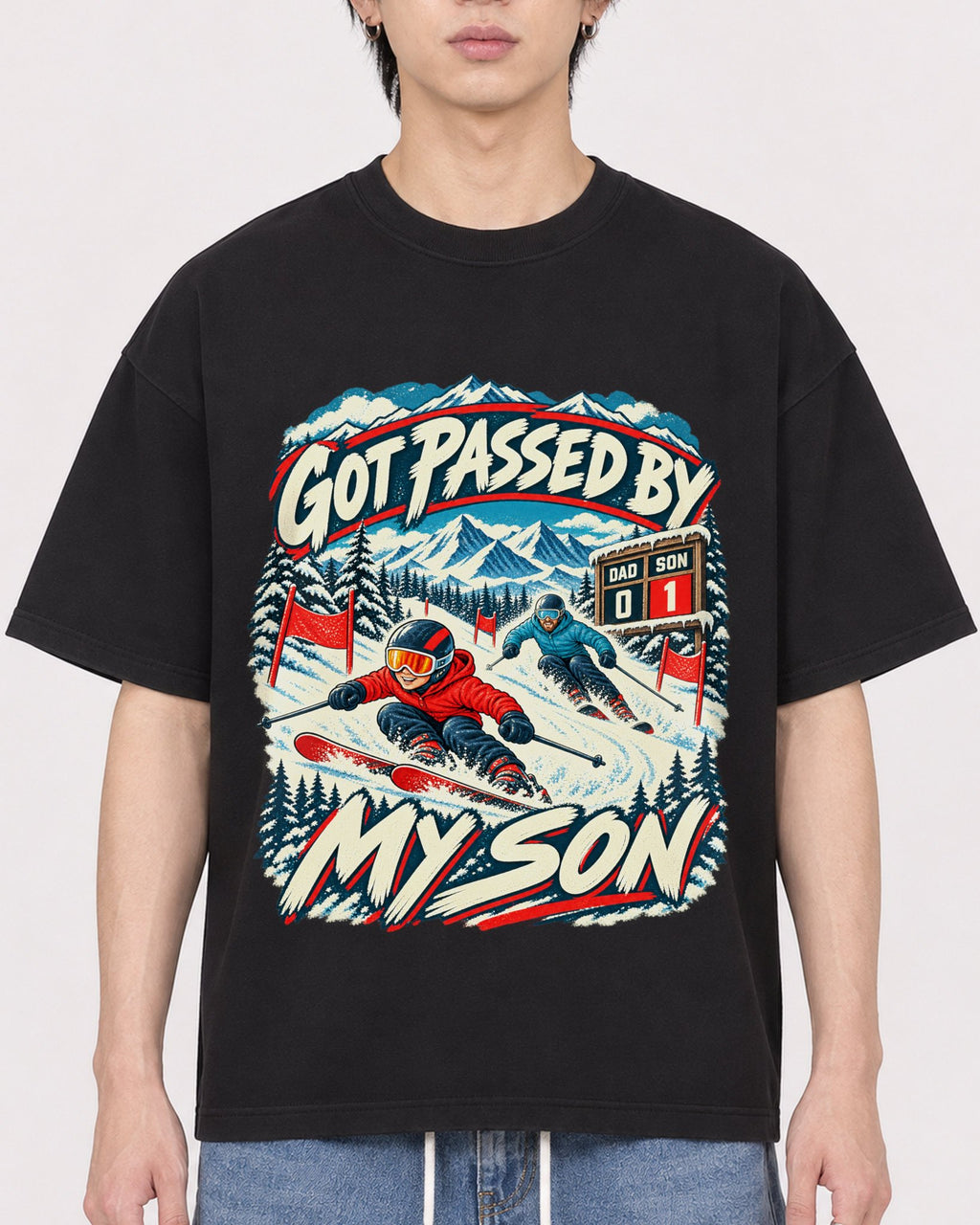 Mockup Boxy Heavyweight Tee Black male close-up 11