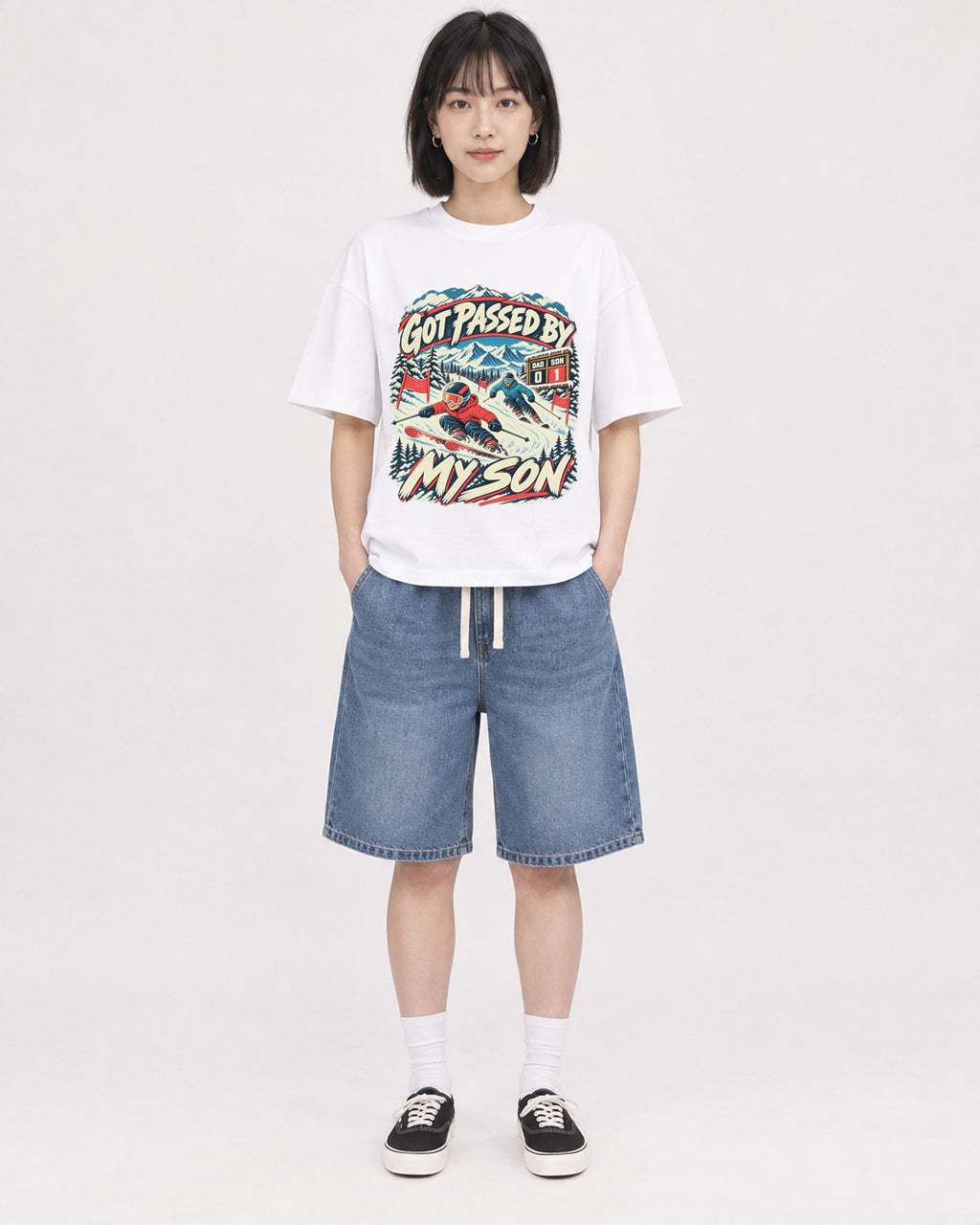 Mockup Boxy Heavyweight Tee White female full-body 11