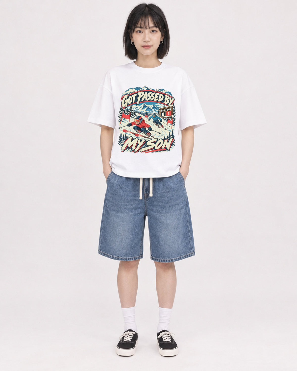Mockup Boxy Heavyweight Tee White female full-body 11