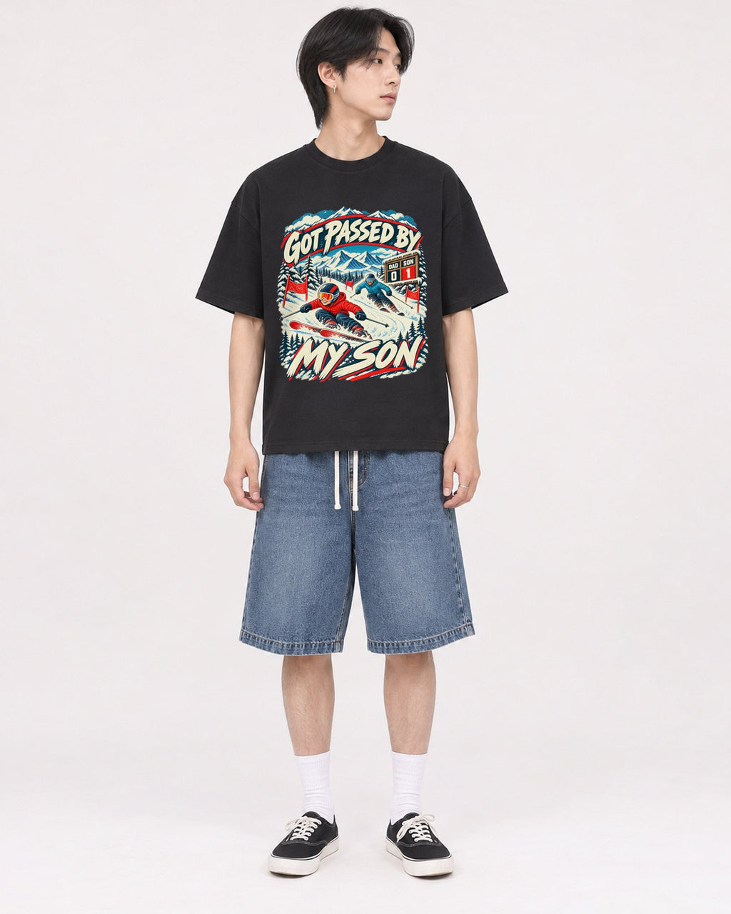 Mockup Boxy Heavyweight Tee Black male full-body 11