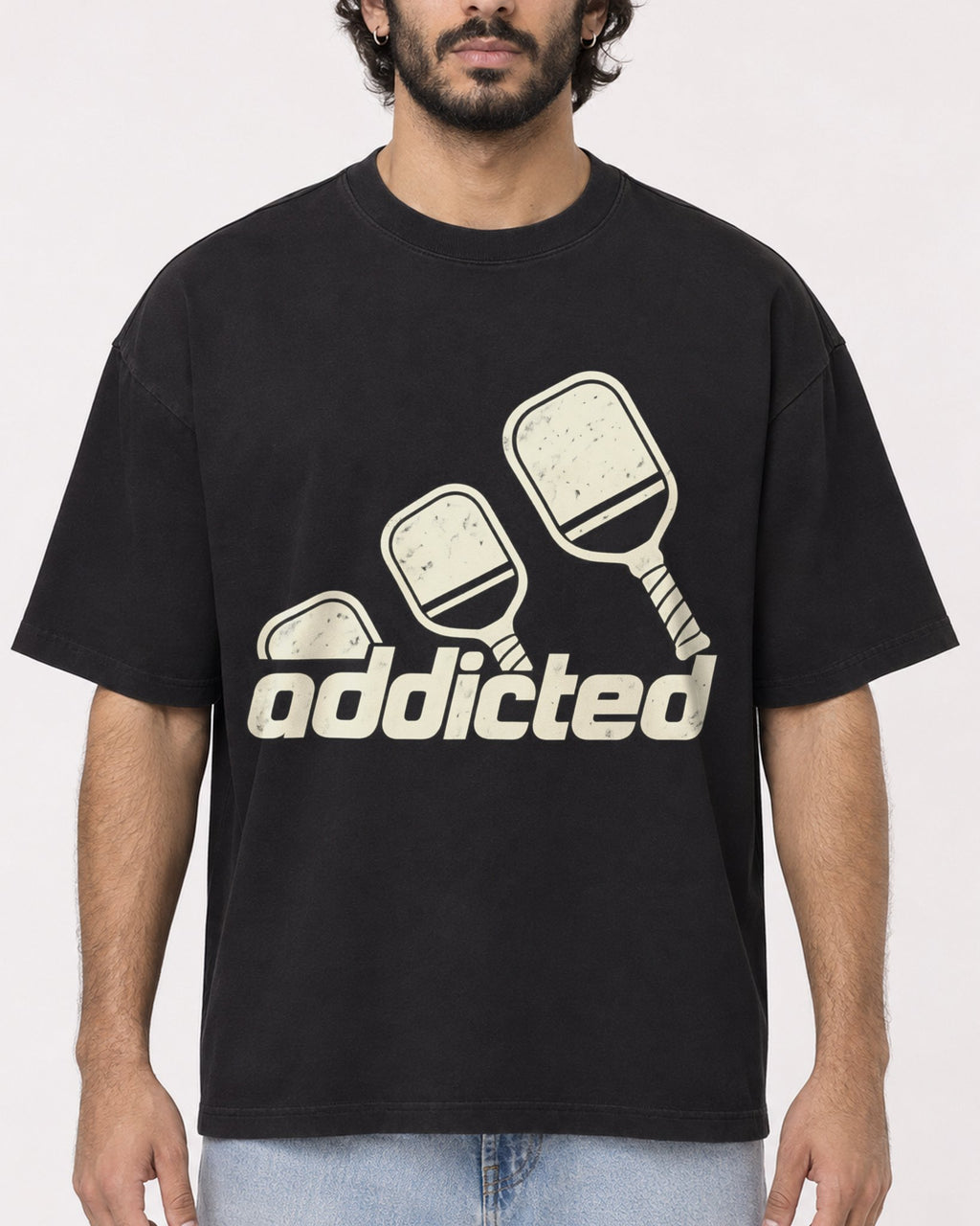 Mockup Boxy Heavyweight Tee Black male close-up 17
