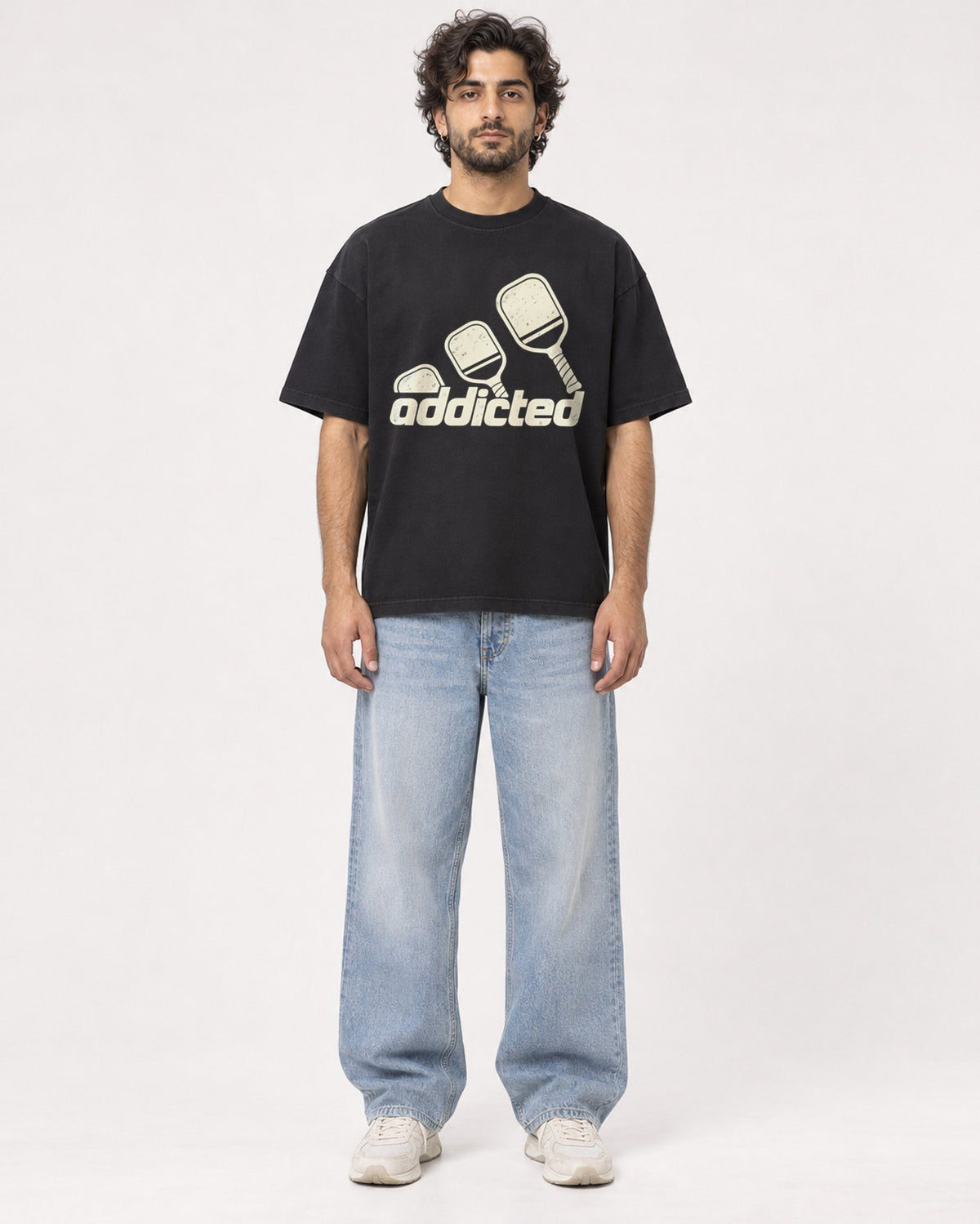 Mockup Boxy Heavyweight Tee Black male full-body 17