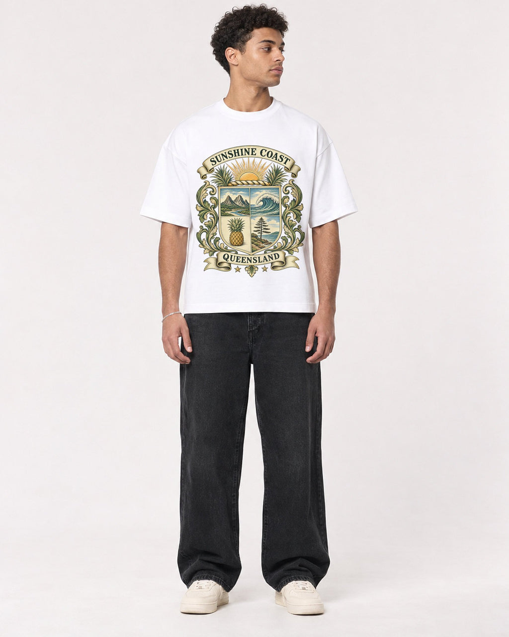 Mockup Boxy Heavyweight Tee White male full-body 10