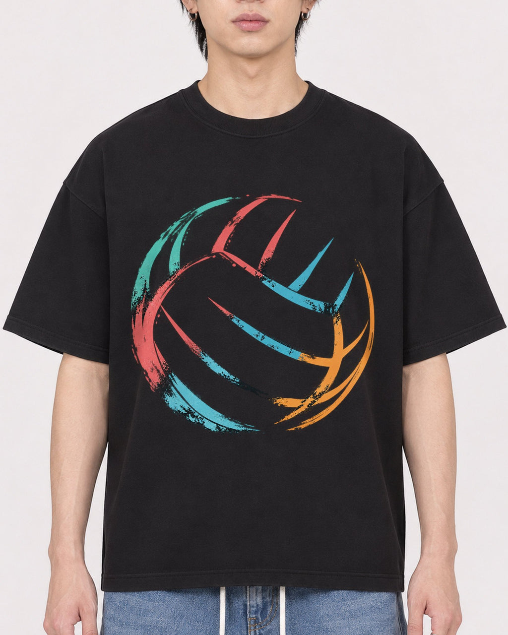 Mockup Boxy Heavyweight Tee Black male close-up 11