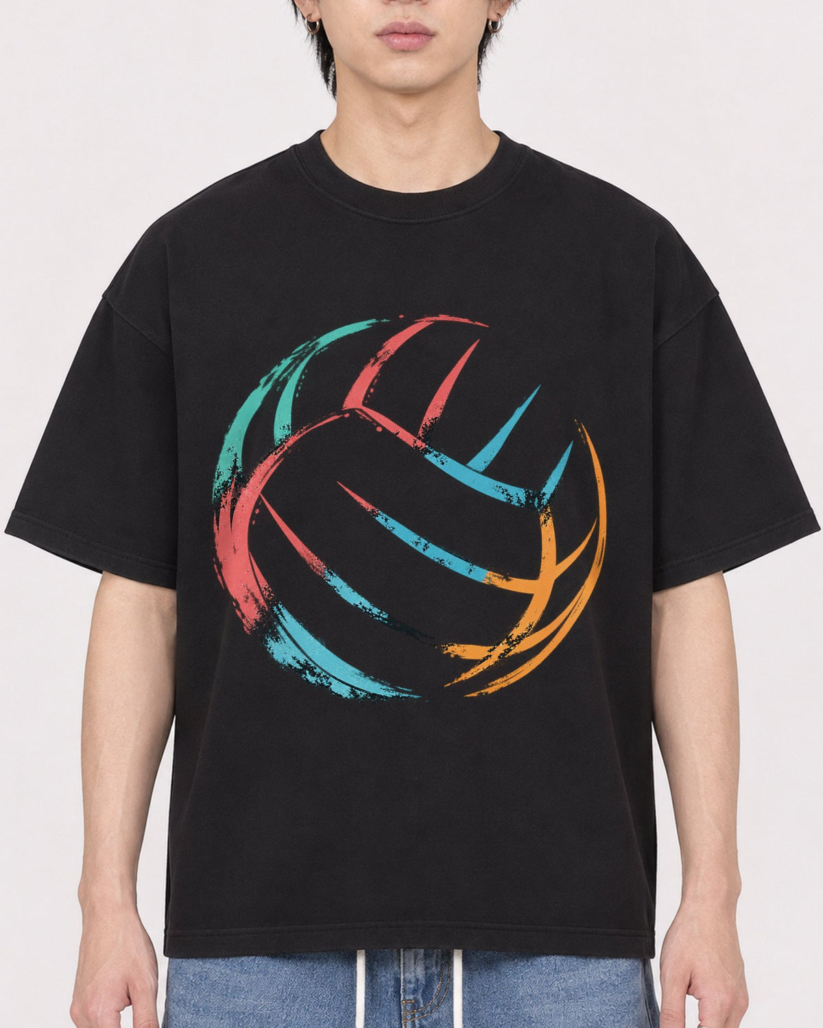 Mockup Boxy Heavyweight Tee Black male close-up 11
