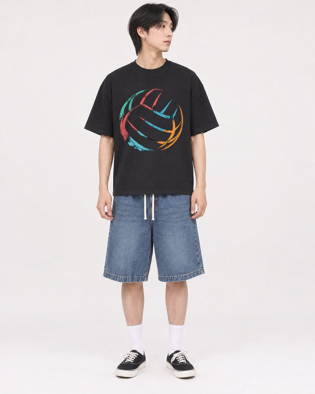 Mockup Boxy Heavyweight Tee Black male full-body 11
