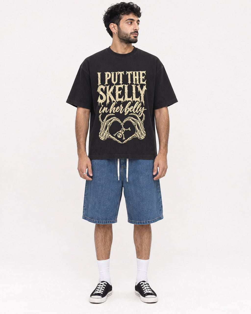 Mockup Boxy Heavyweight Tee Black male full-body 07