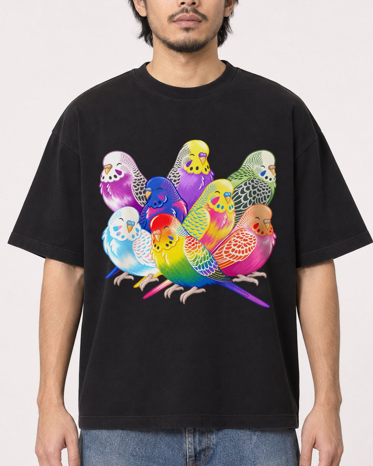 Mockup Boxy Heavyweight Tee Black male close-up 22