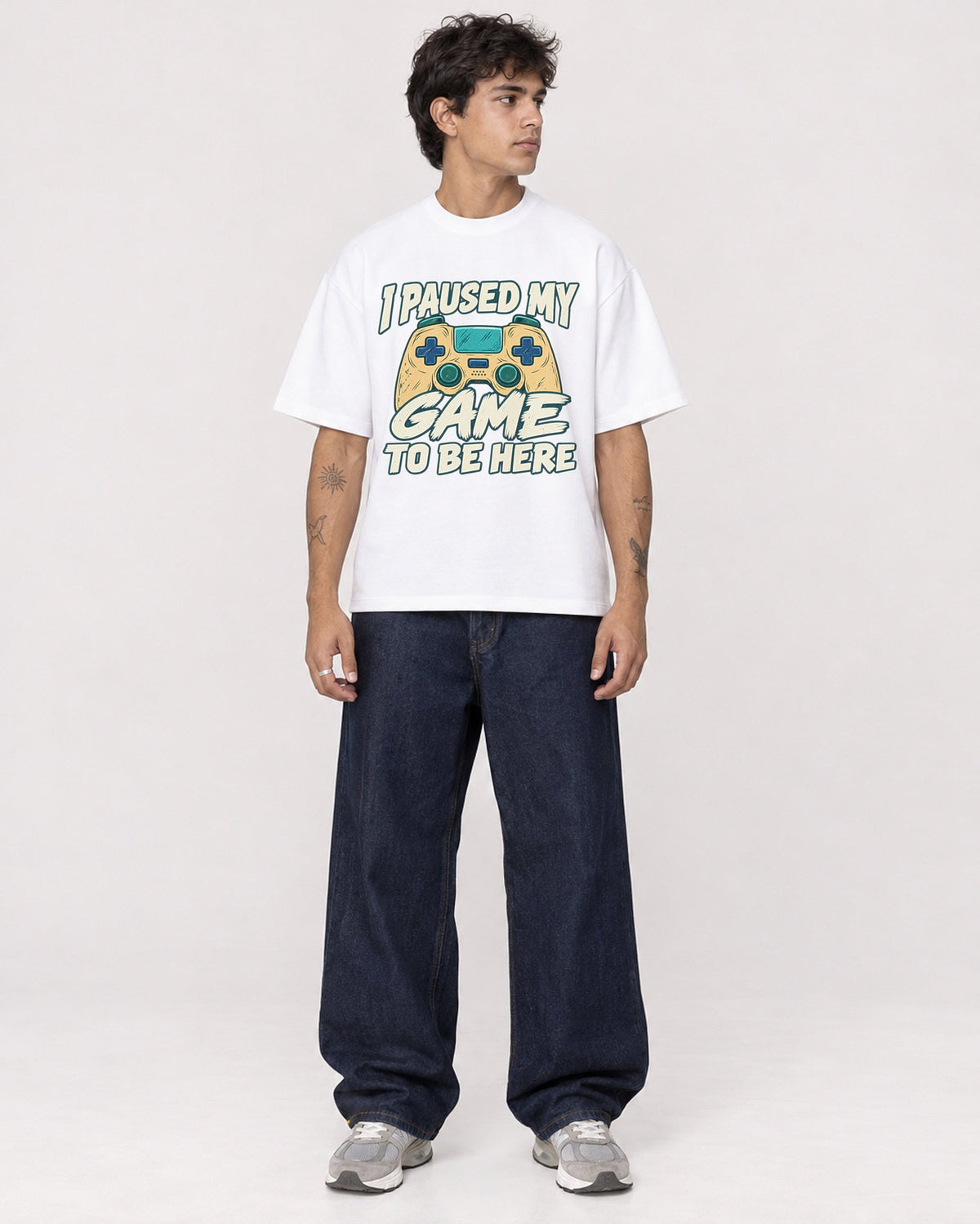 Mockup Boxy Heavyweight Tee White male full-body 06