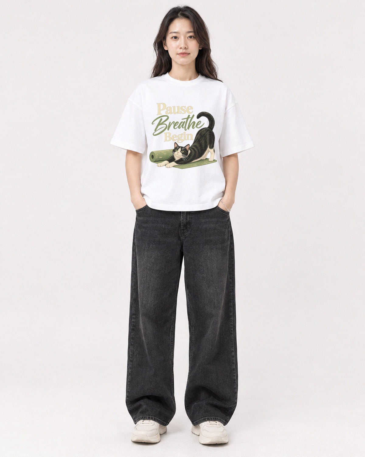 Mockup Boxy Heavyweight Tee White female full-body 03