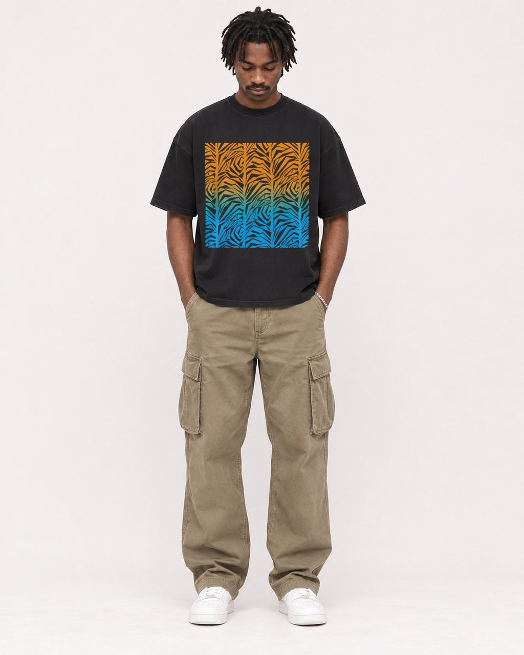Mockup Boxy Heavyweight Tee Black male full-body 04