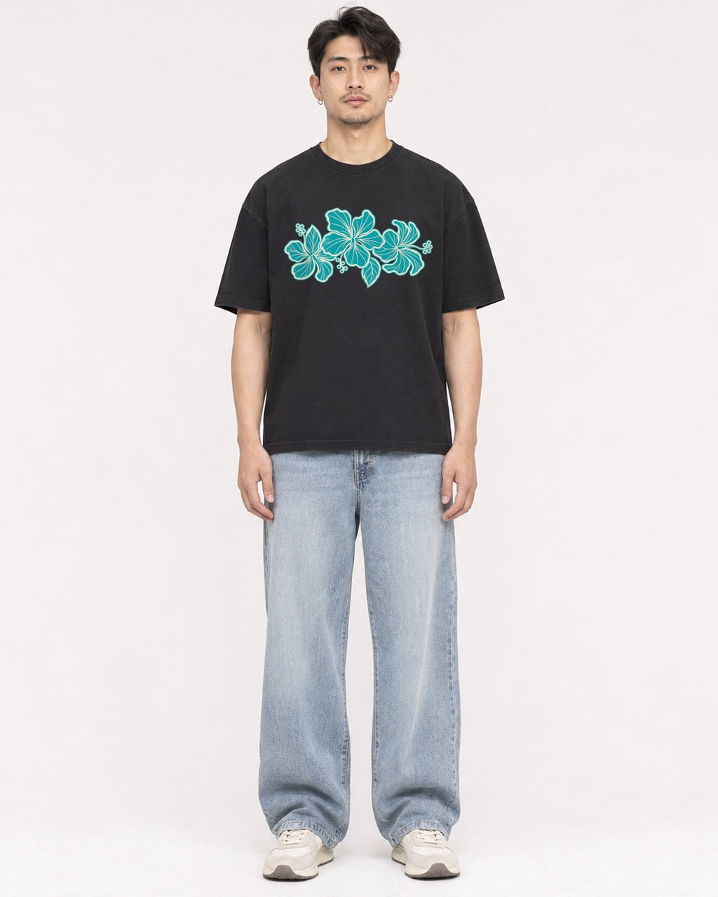 Mockup Boxy Heavyweight Tee Black male full-body 13